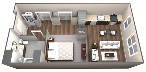 Floor plan for studio, 1 bath, 603 sqft